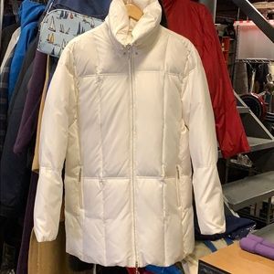 White mid length puffer jacket